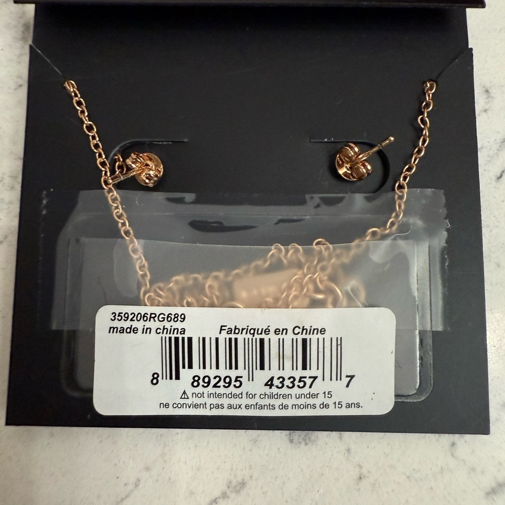 Coach Open Circle Necklace Tea Rose Stud Earrings Set NWT - Picture 4 of 4